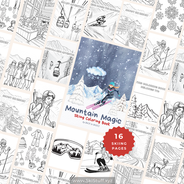 Mountain Magic Skiing Coloring Book, Instant Download