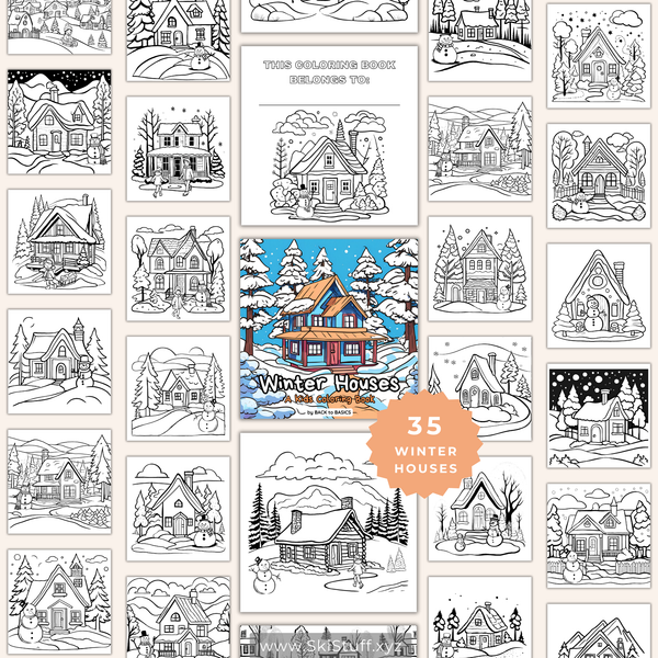 Winter Houses Kids Coloring Book Instant Download