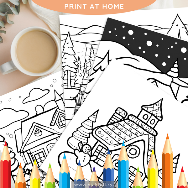 Winter Houses Kids Coloring Book Instant Download