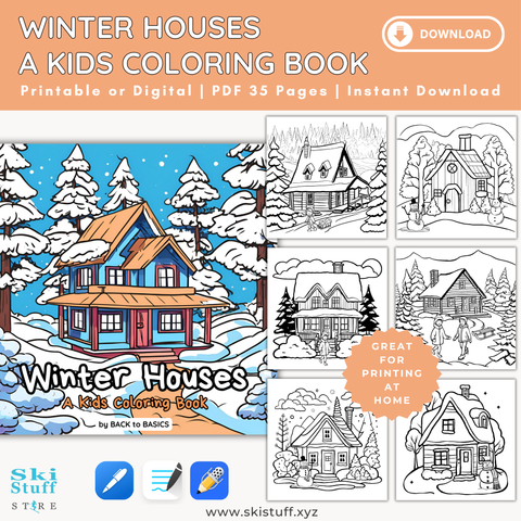 Winter Houses Kids Coloring Book Instant Download