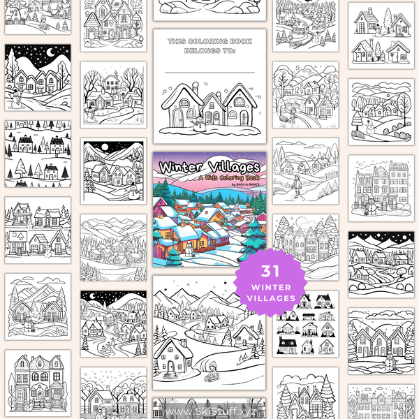 Winter Village Kids Coloring Book Instant Download