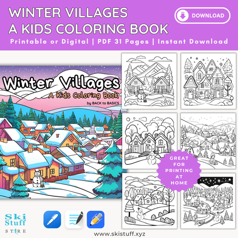 Winter Village Kids Coloring Book Instant Download