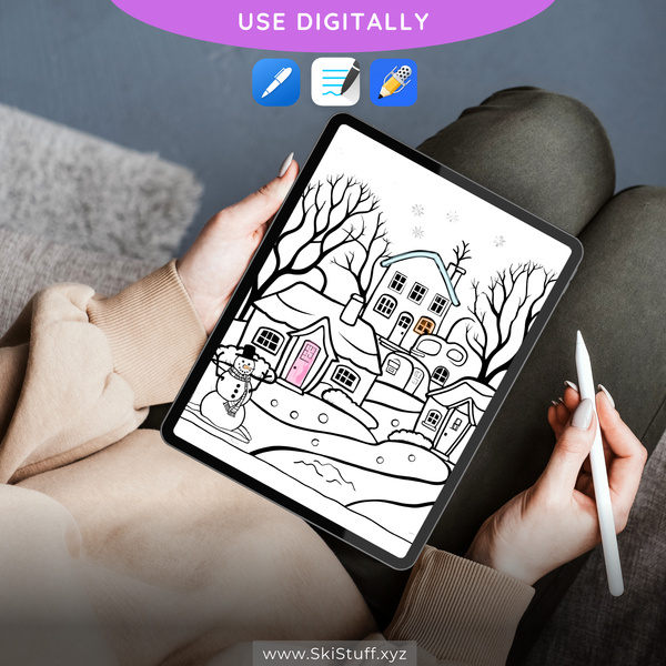 Winter Village Kids Coloring Book Instant Download