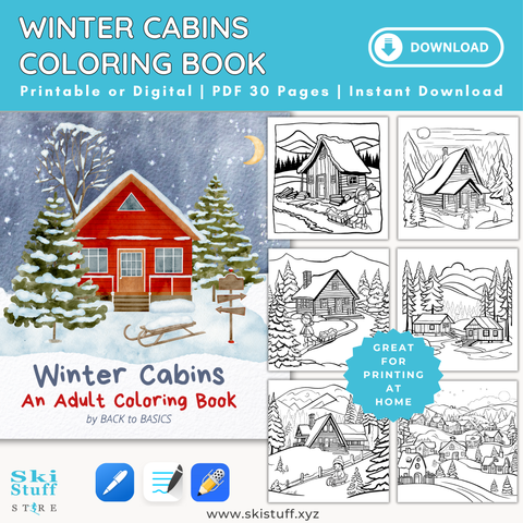 Winter Cabins Coloring Book, Instant Download