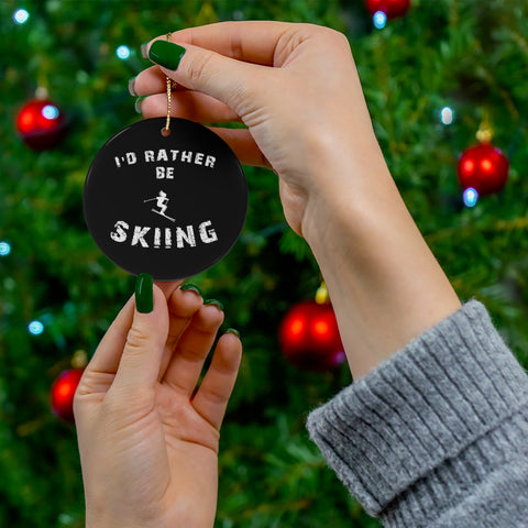 Ceramic Skiing Christmas Ornament on Christmas Tree