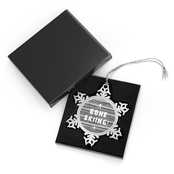 Gone Skiing - Pewter Snowflake Skiing Ornament