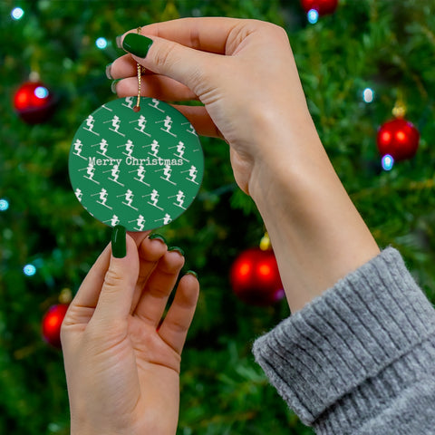 Ceramic Skiing Christmas Ornament on Christmas Tree