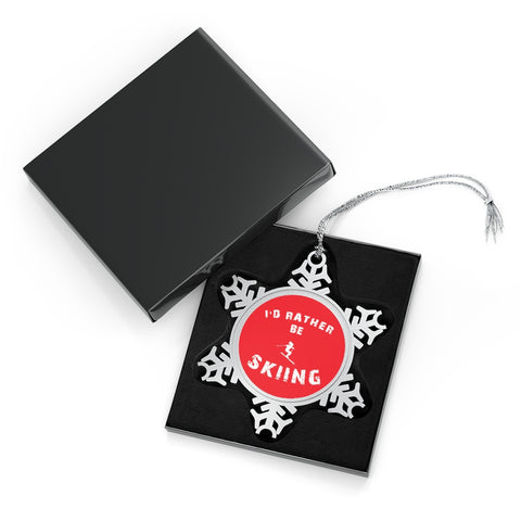 I'd rather be skiing - Pewter Snowflake Skiing Ornament