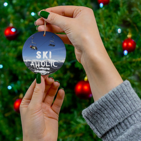 Ceramic Skiing Christmas Ornament on Christmas Tree